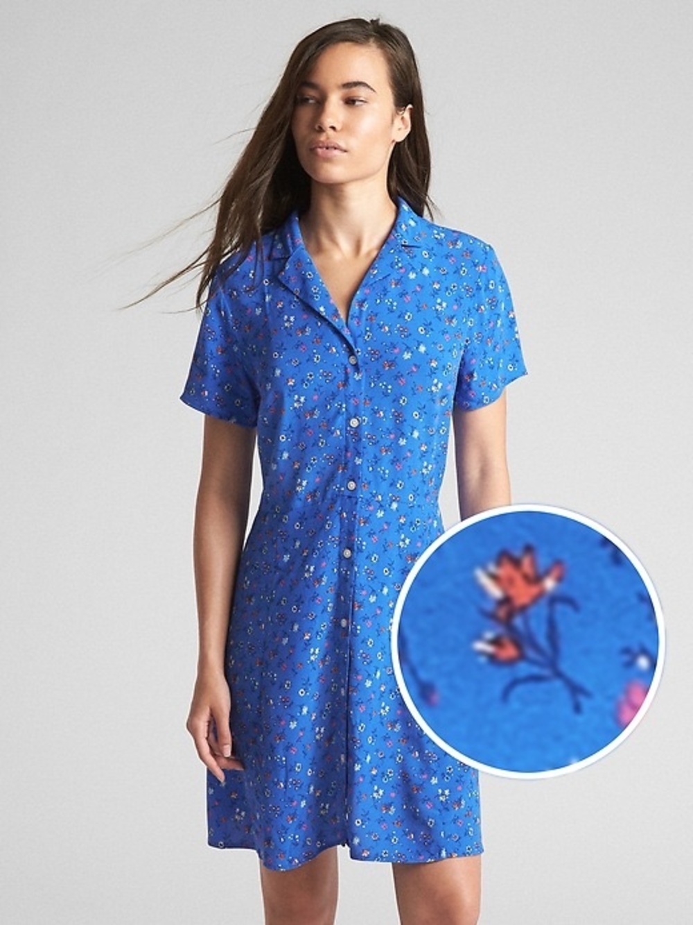 NWOT Blue Floral Button-Front Shirt Dress